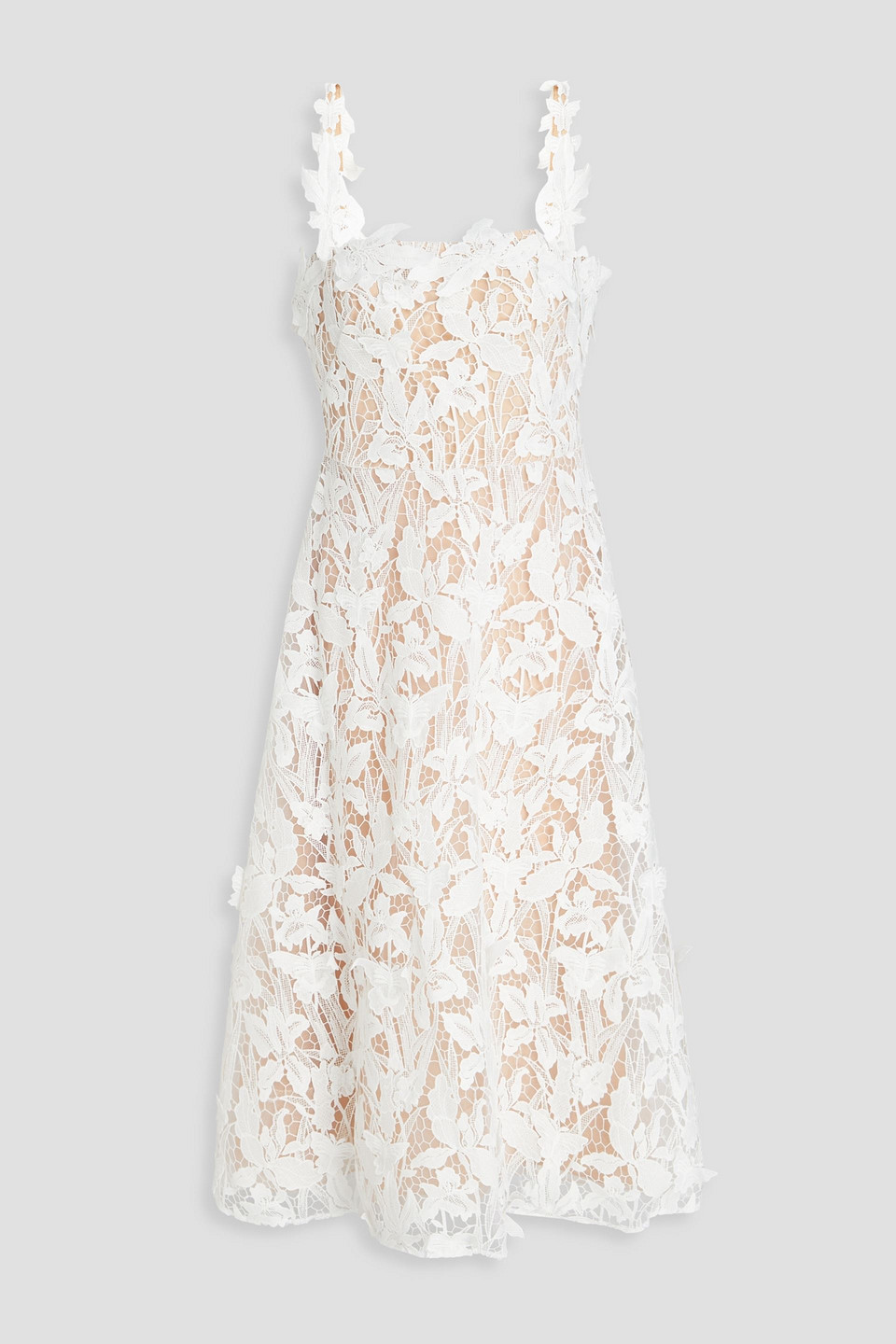 Flared guipure lace midi dress