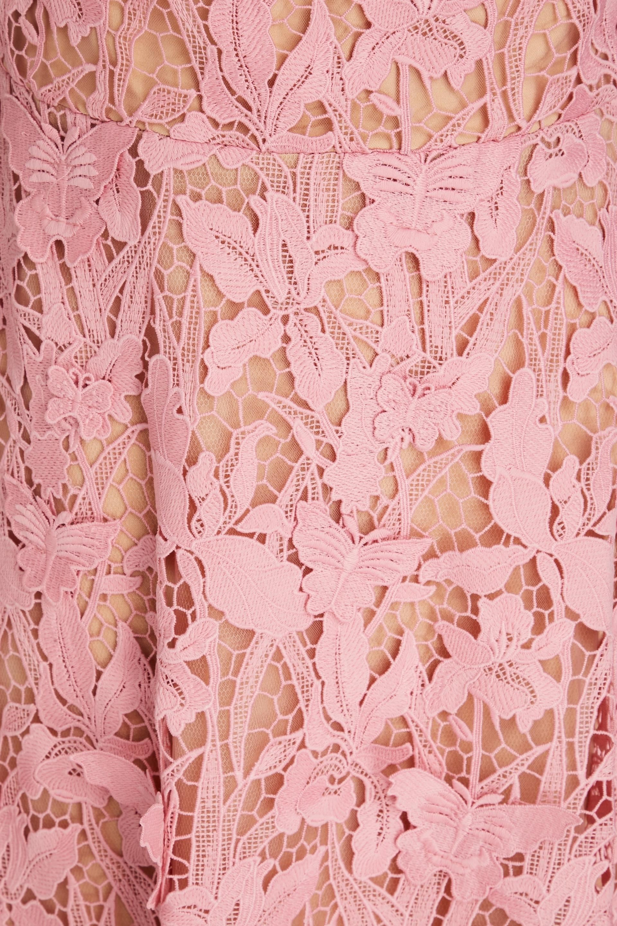 MARCHESA NOTTE Flared guipure lace midi dress thumbnail