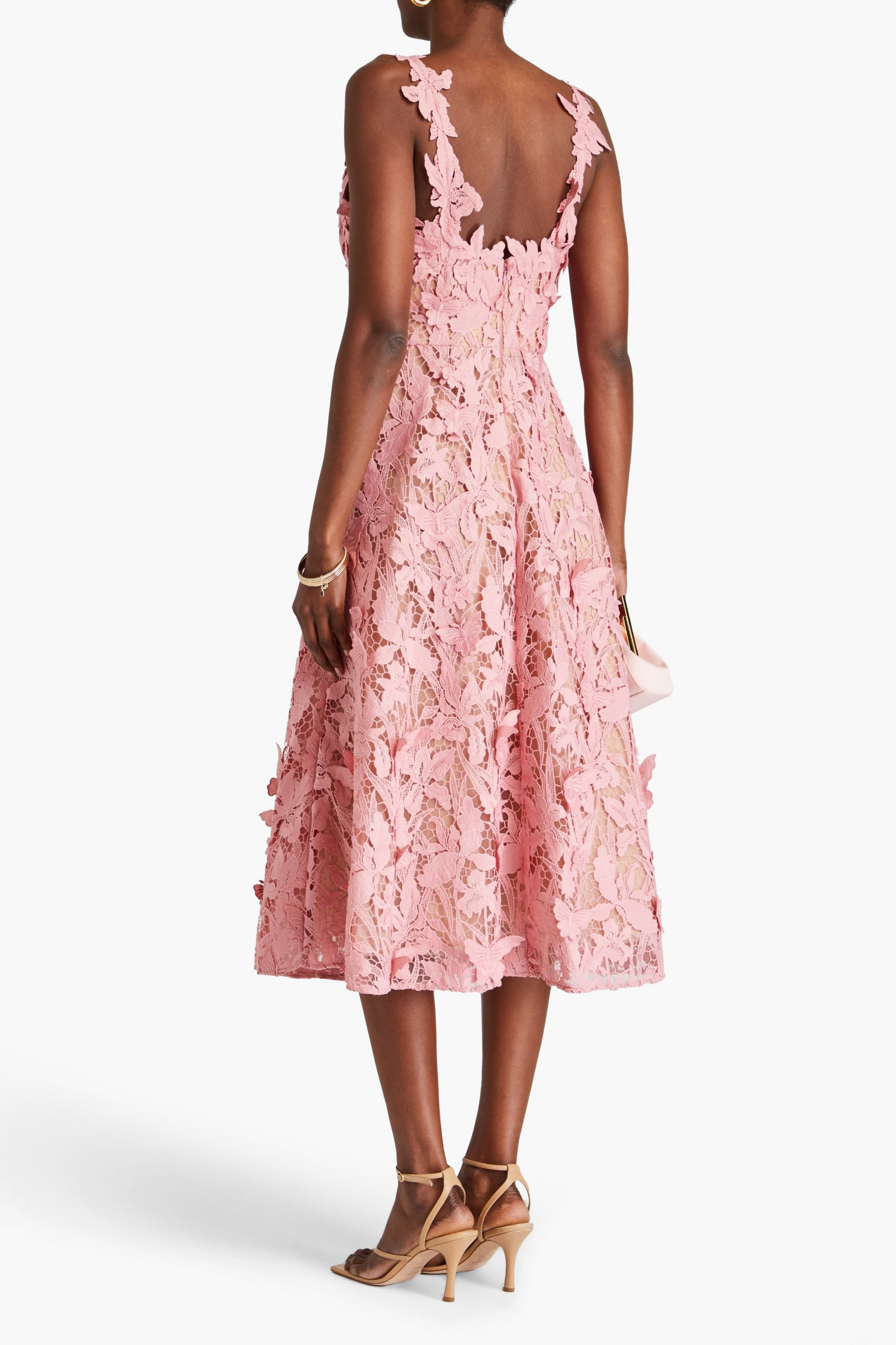 MARCHESA NOTTE Flared guipure lace midi dress thumbnail