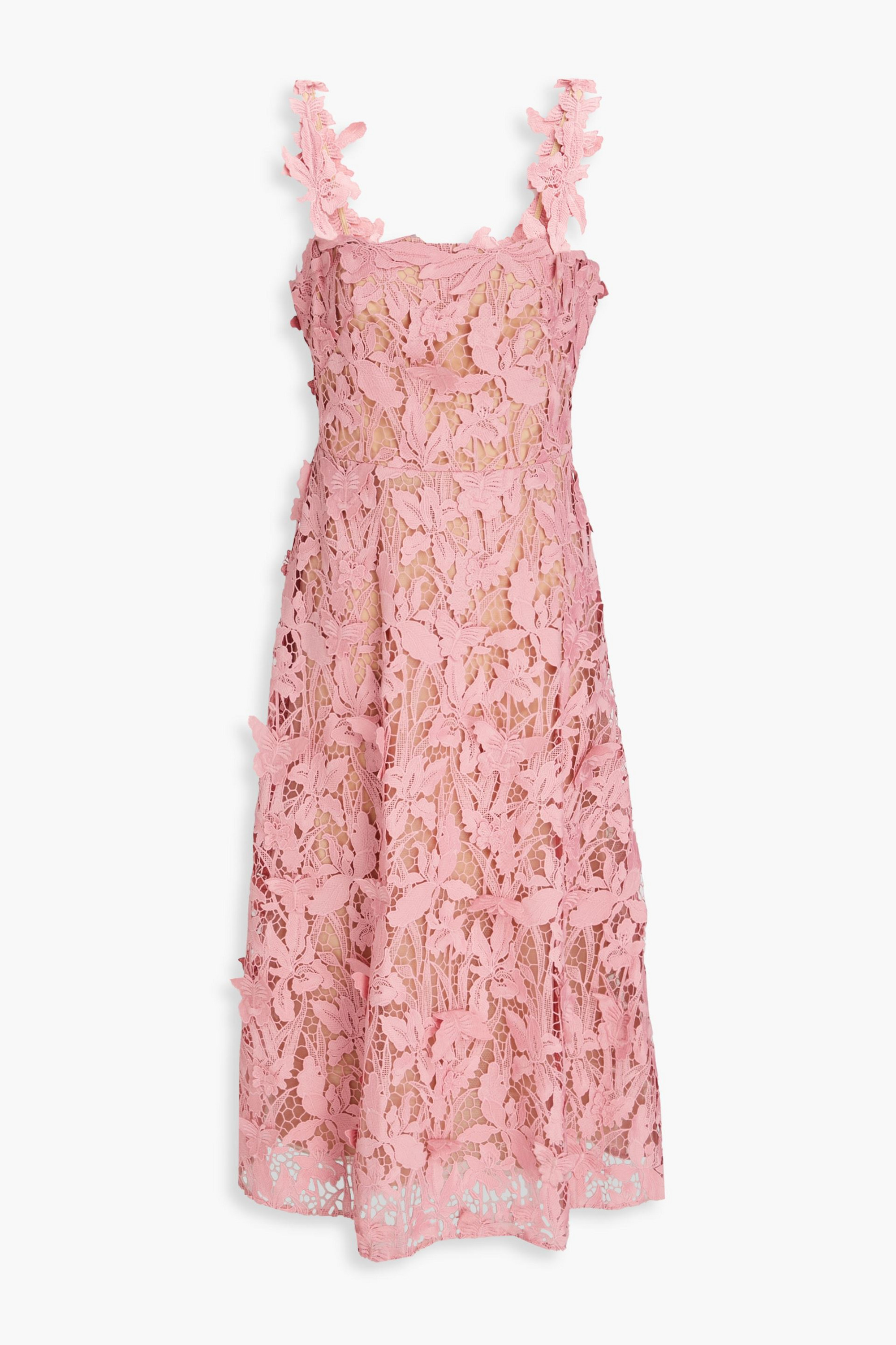 MARCHESA NOTTE Flared guipure lace midi dress thumbnail