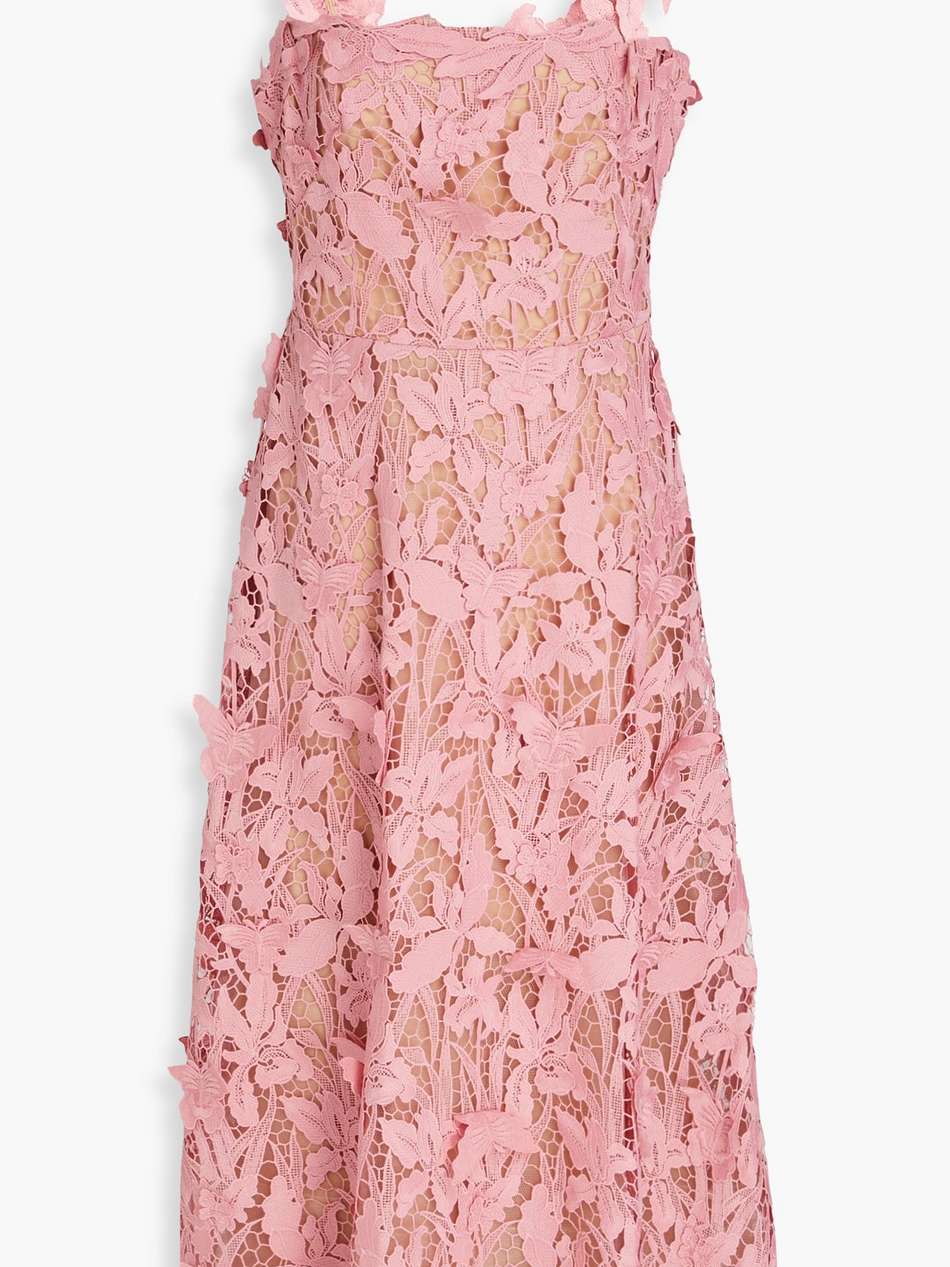 flared guipure lace midi dress