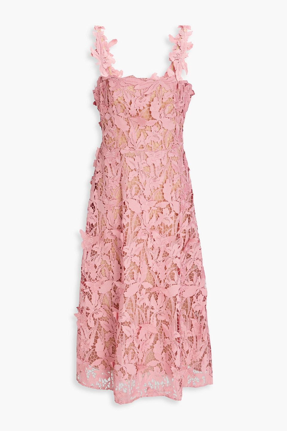 Flared guipure lace midi dress