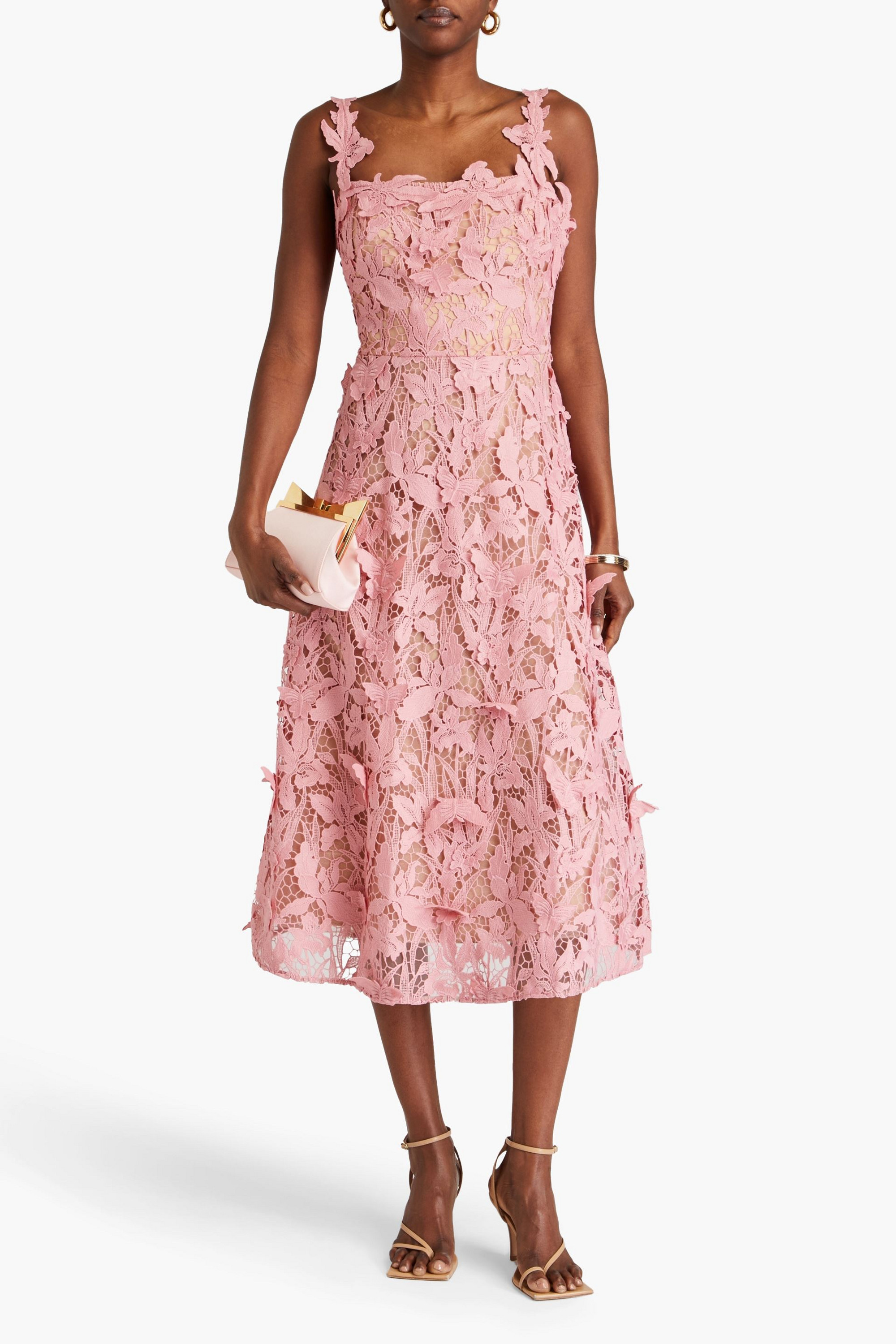 MARCHESA NOTTE Flared guipure lace midi dress