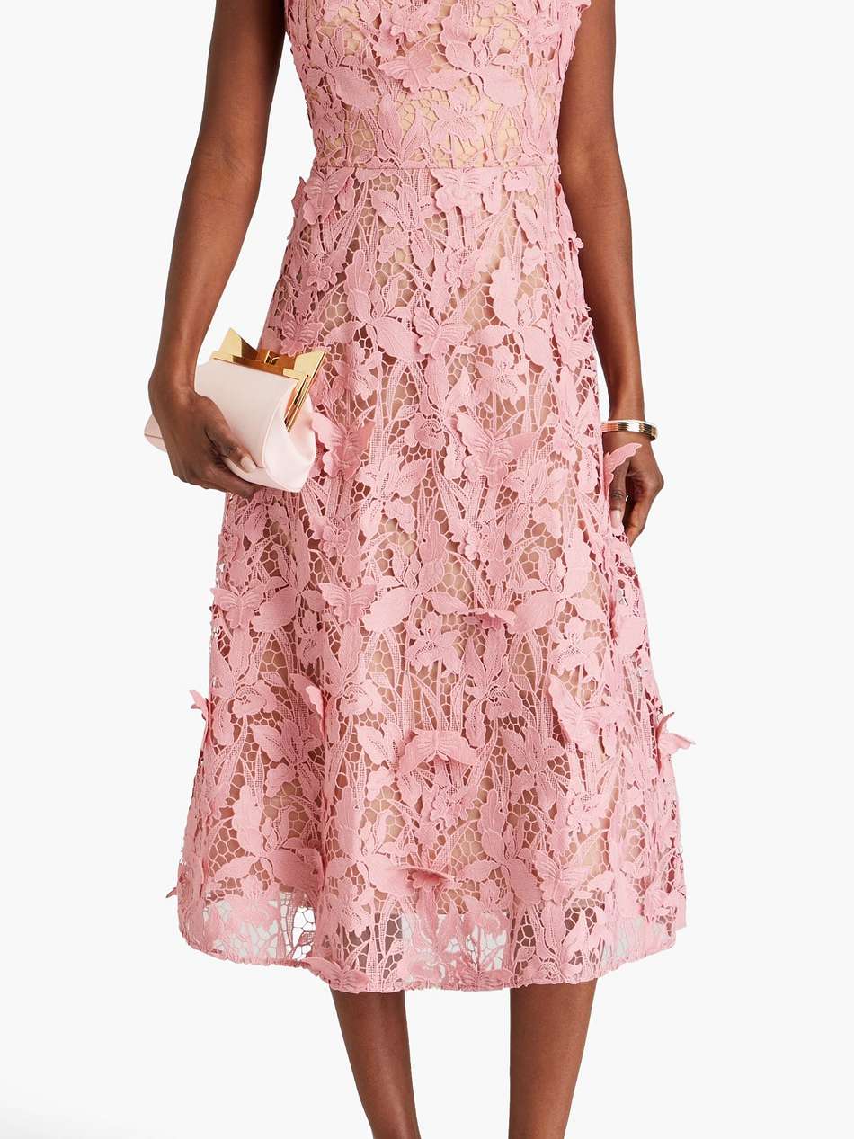 flared guipure lace midi dress