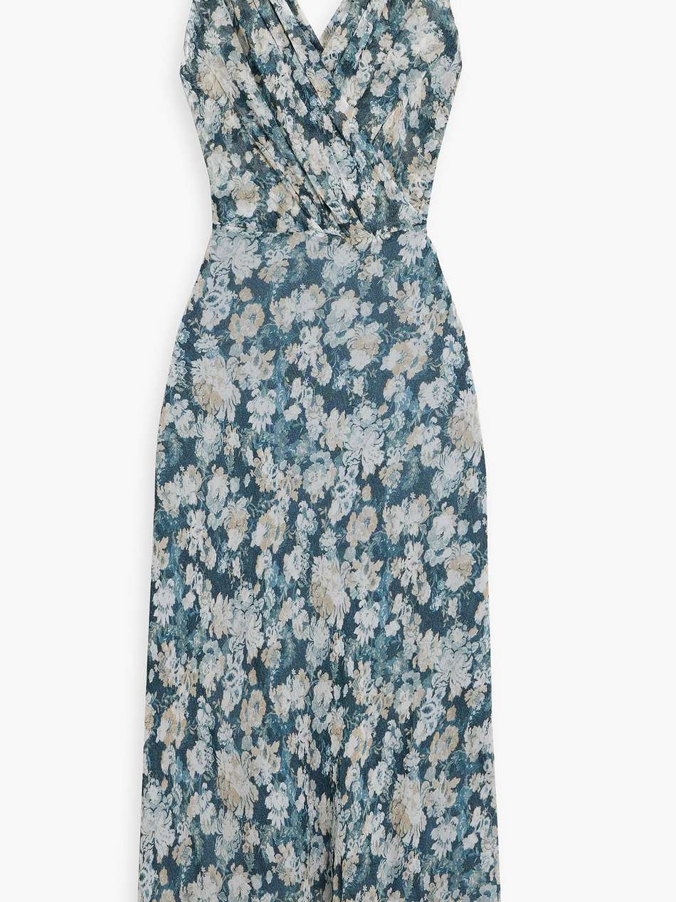 opal wrap-effect floral-print chiffon midi dress