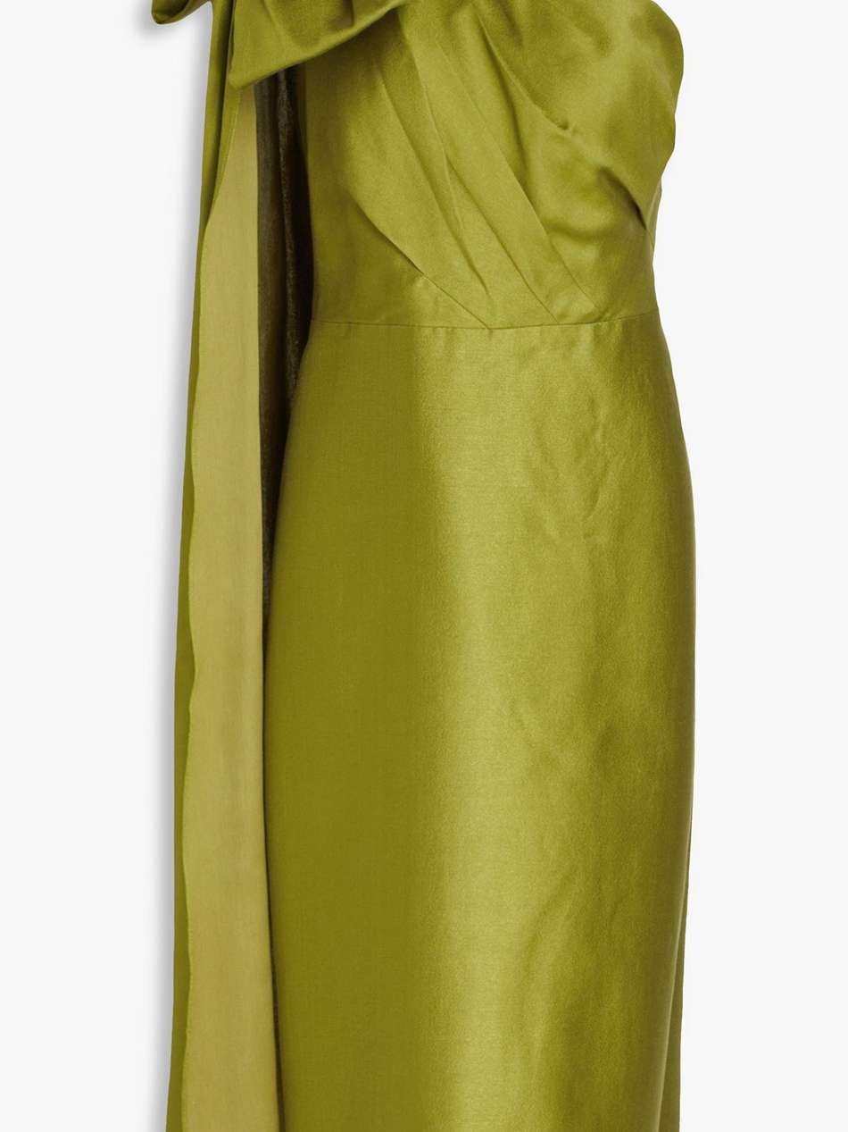 one-shoulder bow-detailed satin-twill midi dress