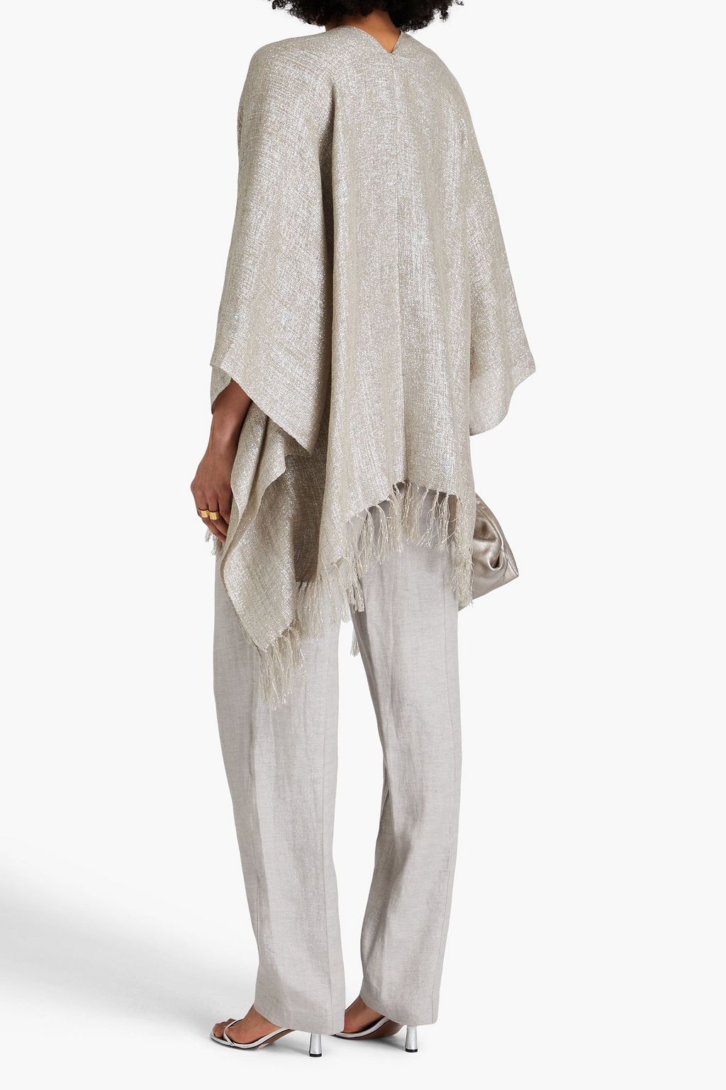 BRUNELLO CUCINELLI 프린지 디테일 메탈릭 거즈 숄
