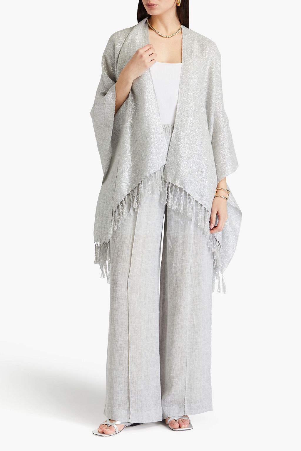 BRUNELLO CUCINELLI ガーゼ ラップコート フリンジ付き メタリック
