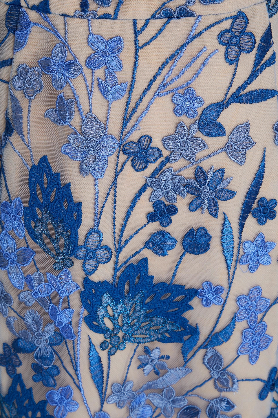 Marchesa Notte Embroidered Tulle Midi Dress In Blau