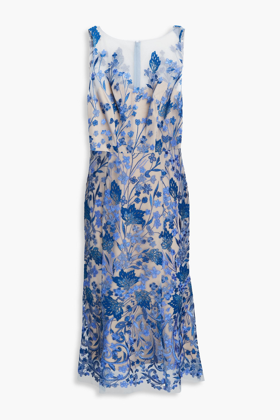 Marchesa Notte Embroidered Tulle Dress In Blau