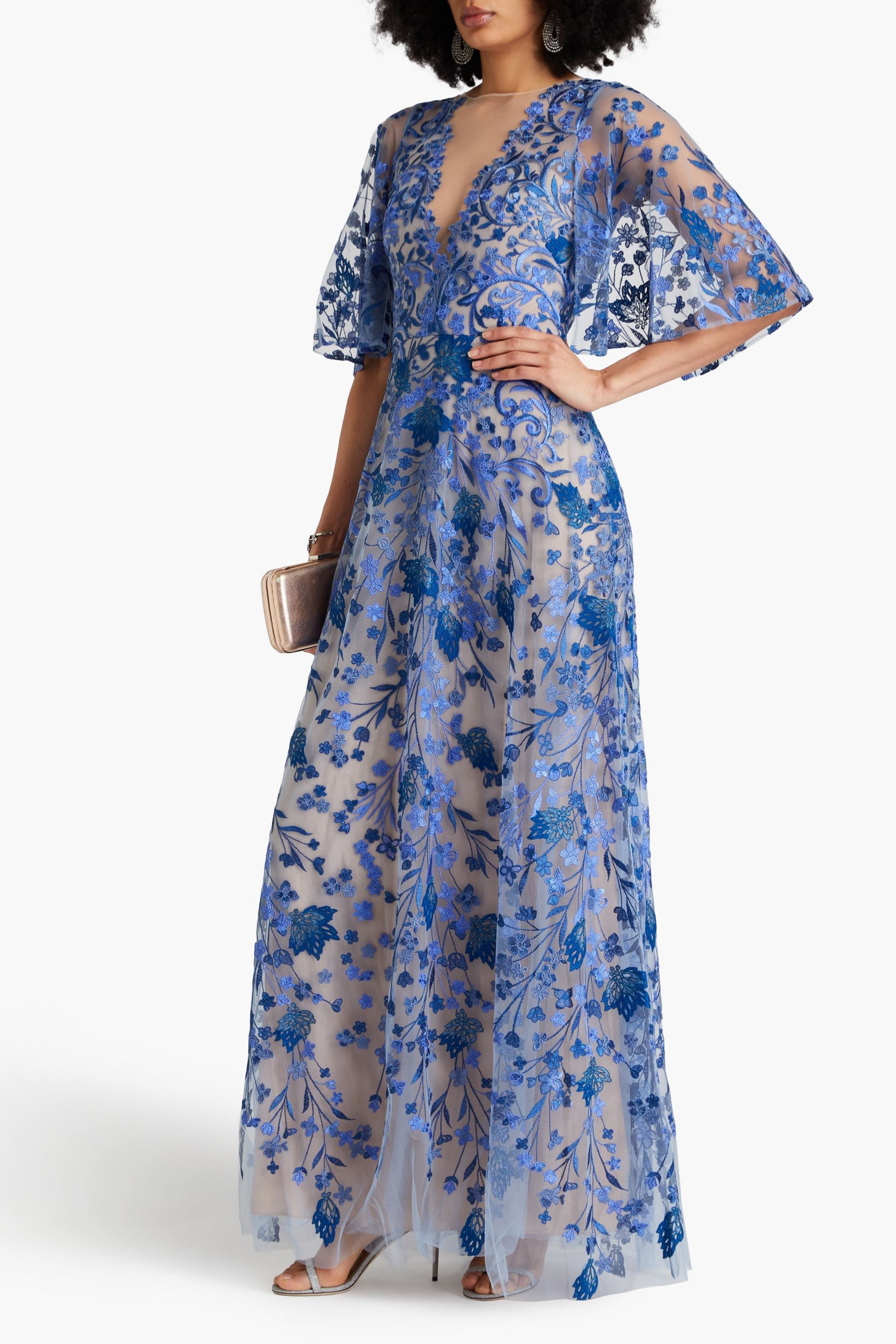 MARCHESA NOTTE Embroidered tulle gown