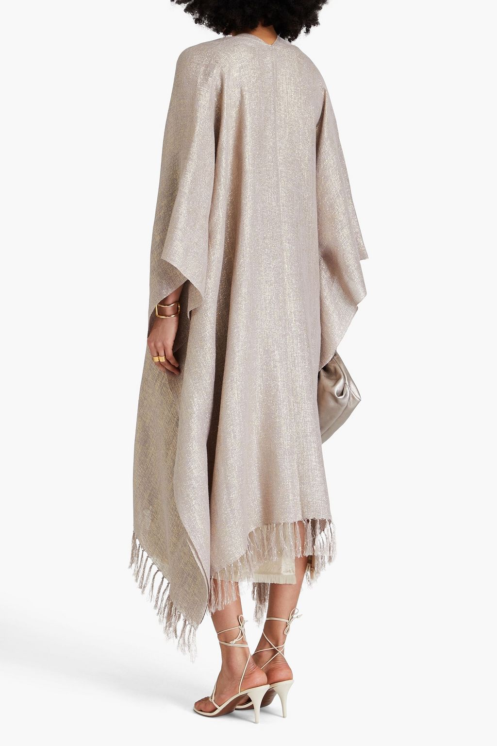BRUNELLO CUCINELLI رداء من قماش رقيق بلون معدني مزين بشرّابات