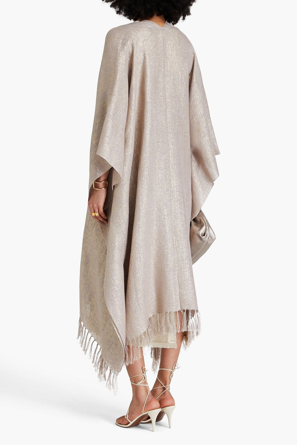 Brunello Cucinelli Fringed Metallic Gauze Wrap In Beige