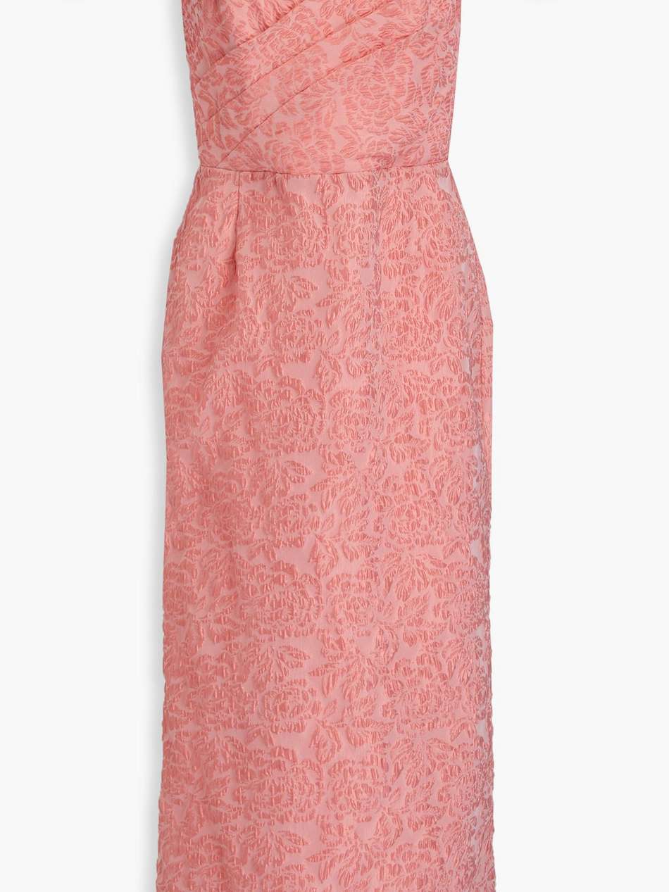 off-the-shoulder pleated cloqué midi dress