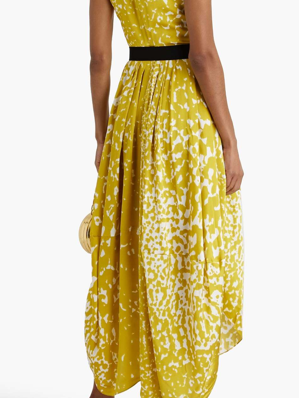 alana pleated printed silk-satin midi dress