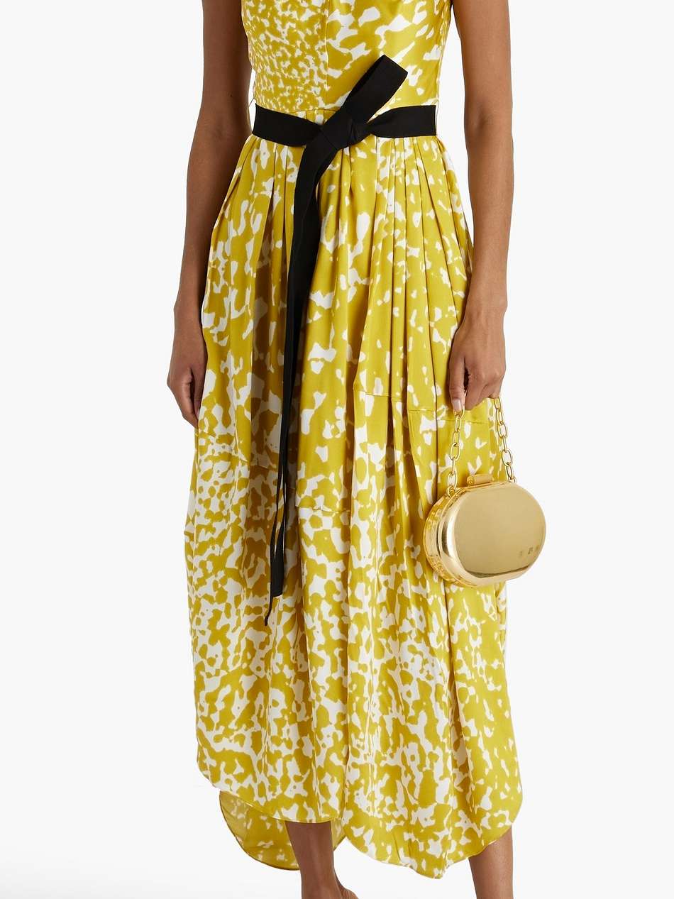 alana pleated printed silk-satin midi dress
