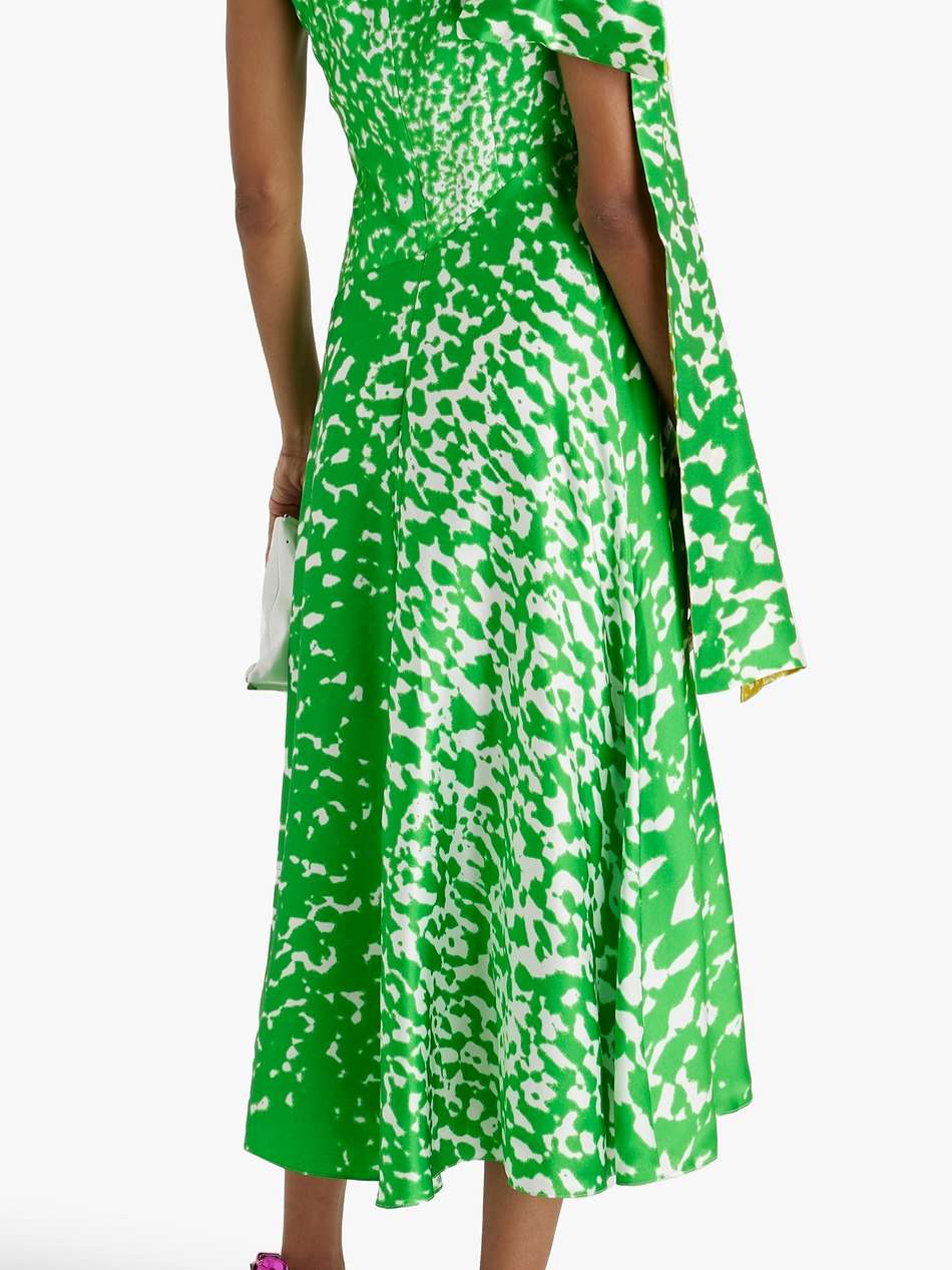 arista draped printed silk-satin midi dress