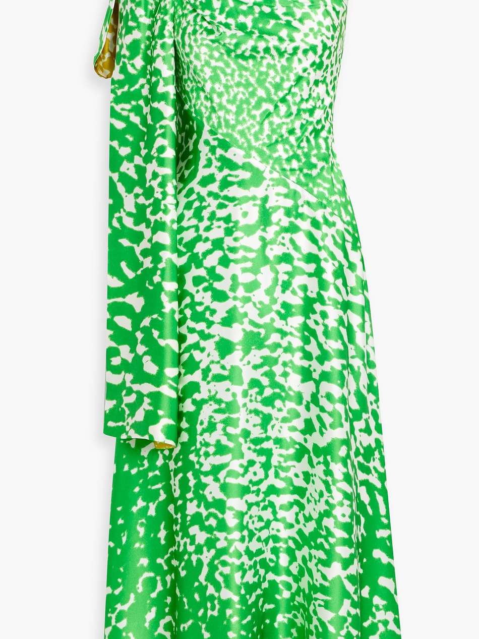 arista draped printed silk-satin midi dress