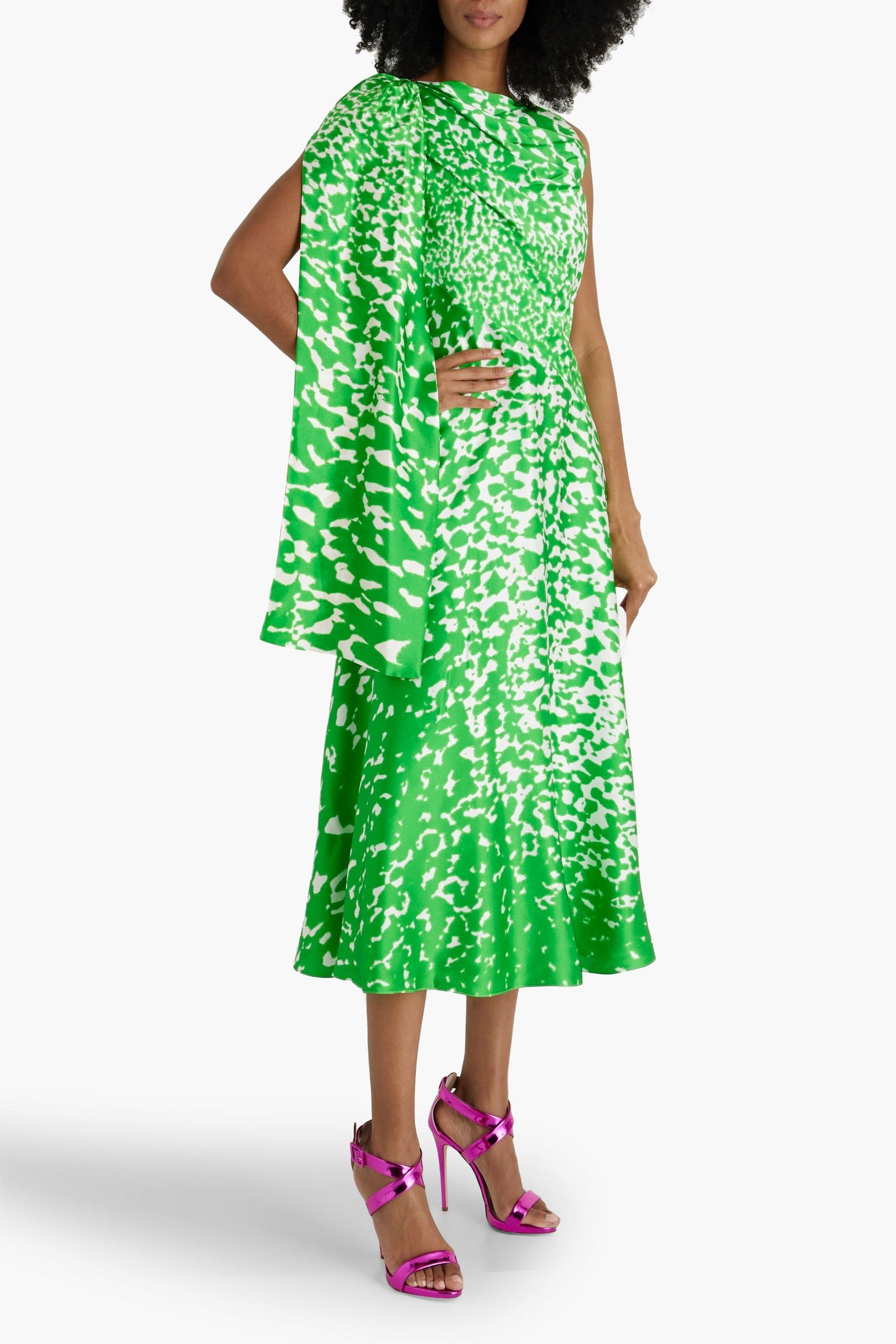 Roksanda Arista draped printed silk-satin midi dress