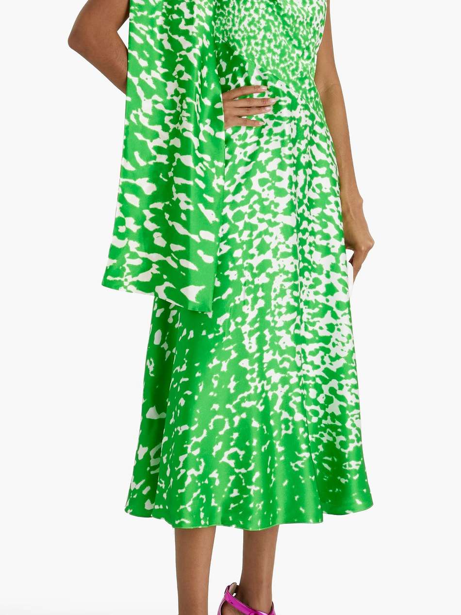 arista draped printed silk-satin midi dress