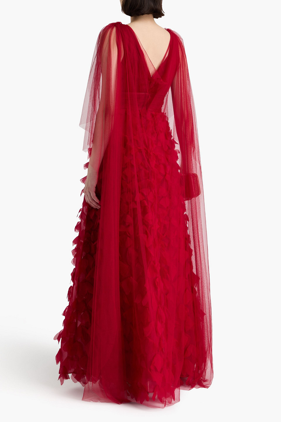 MARCHESA NOTTE APPLIQUÉD PLISSÉ-TULLE AND ORGANZA GOWN