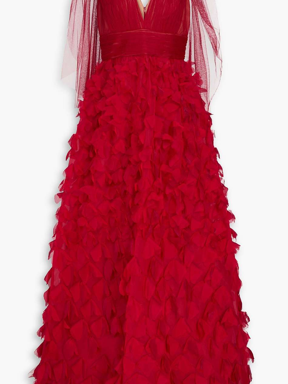 appliquéd plissé-tulle and organza gown