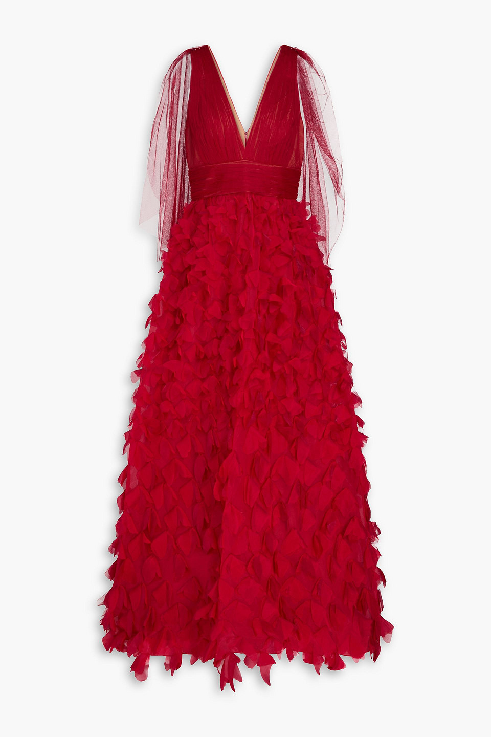 MARCHESA NOTTE APPLIQUÉD PLISSÉ-TULLE AND ORGANZA GOWN