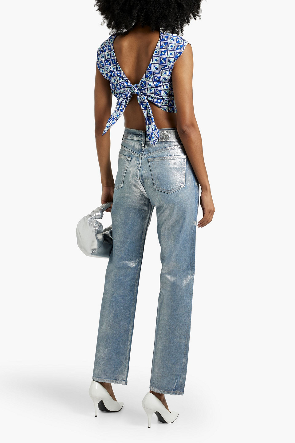 Pucci Cropped Tie-back Printed Cotton-poplin Top In Blue