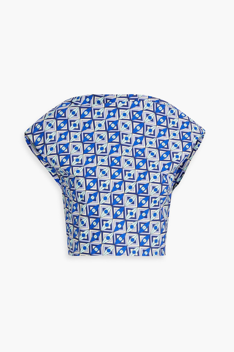 Pucci Cropped Tie-back Printed Cotton-poplin Top In Blue
