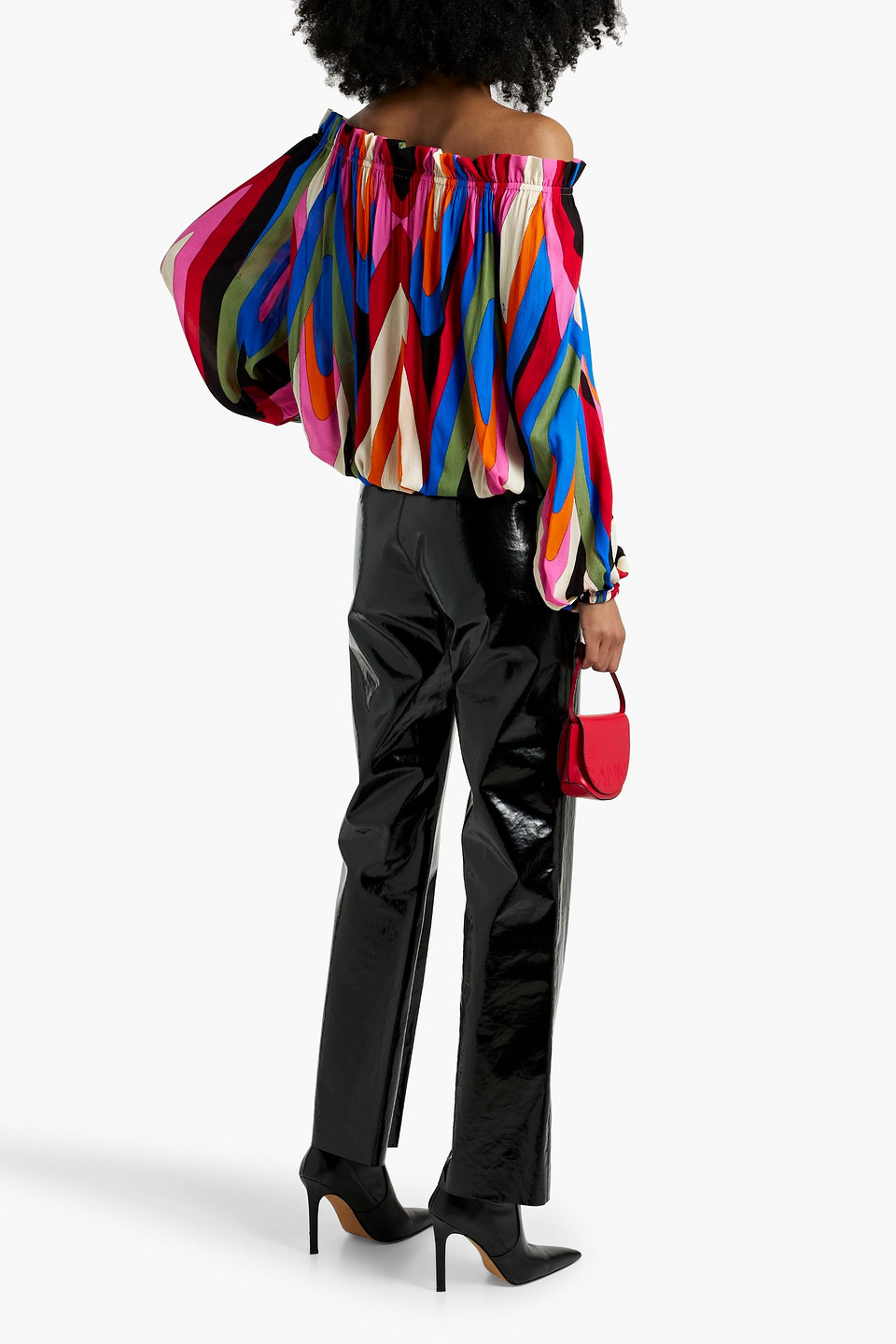 Pucci Off-the-shoulder Top Printed Crepon Top In Pink