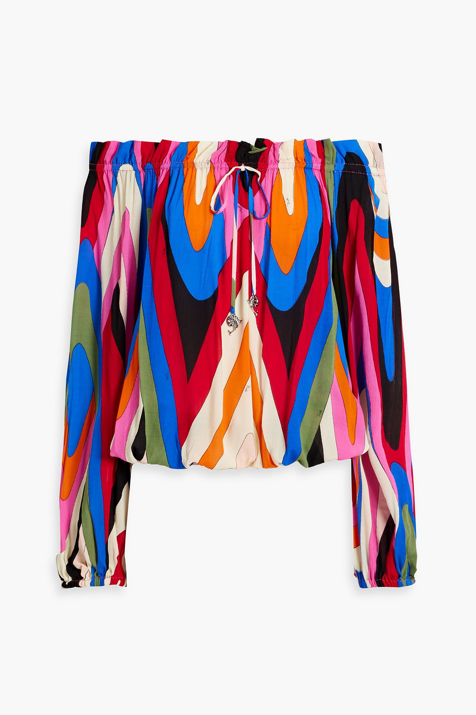 Pucci Off-the-shoulder Top Printed Crepon Top In Pink