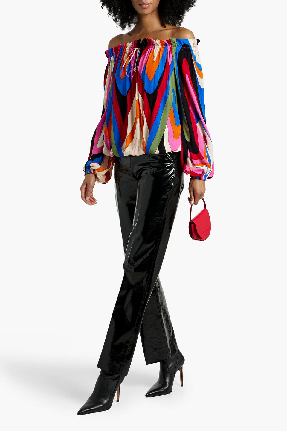 Pucci Off-the-shoulder Top Printed Crepon Top In Pink