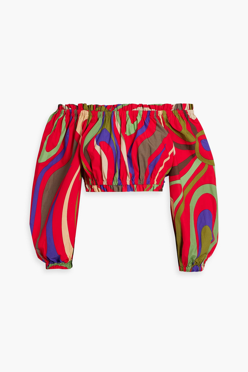 Pucci Off-the-shoulder Cropped Printed Cotton-poplin Top In Red