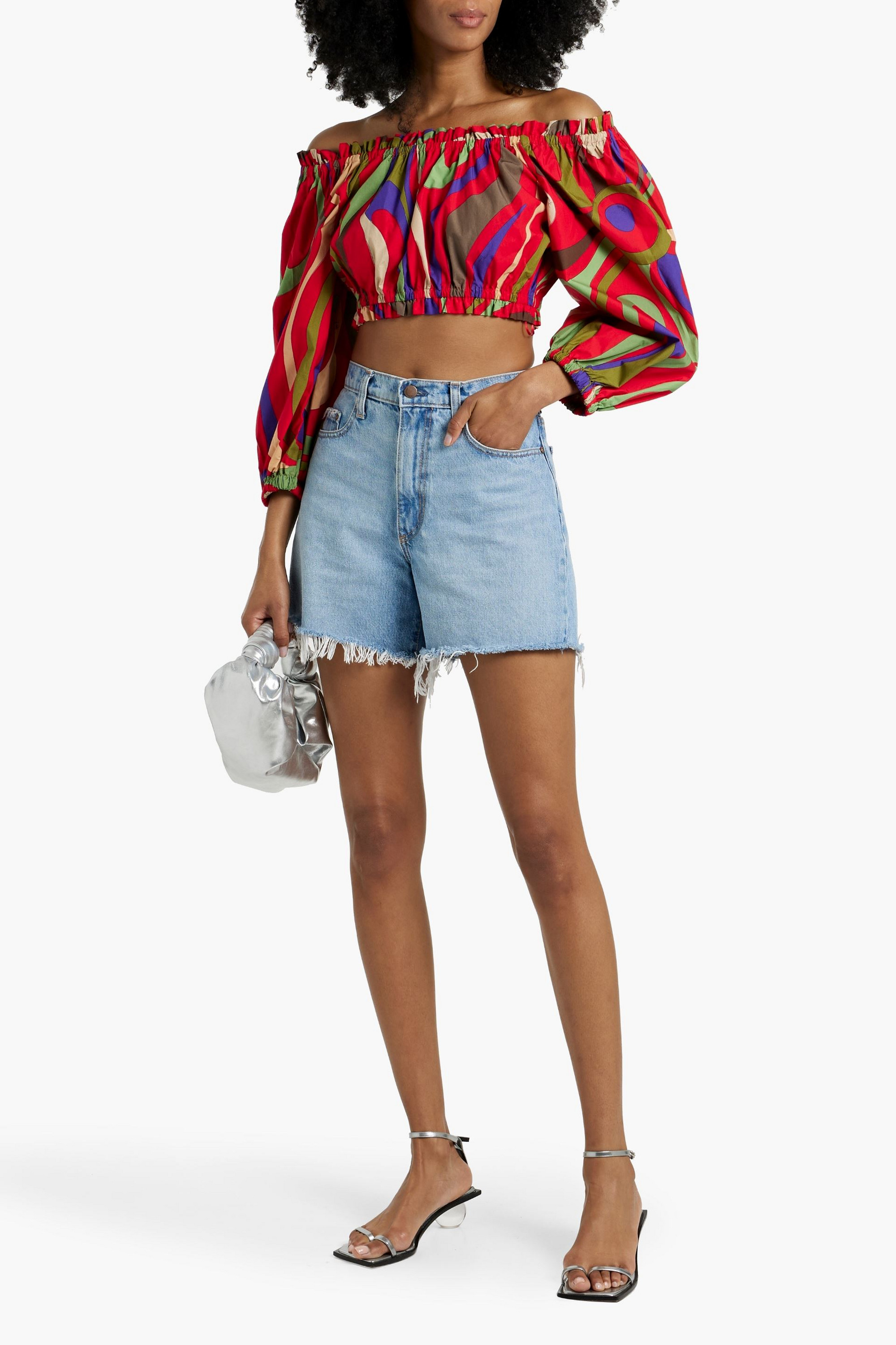 Pucci Off-the-shoulder cropped printed cotton-poplin top