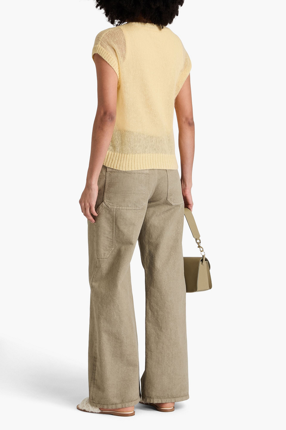 Brunello Cucinelli Bead-embellished Mohair-blend Top In Pastel Yellow