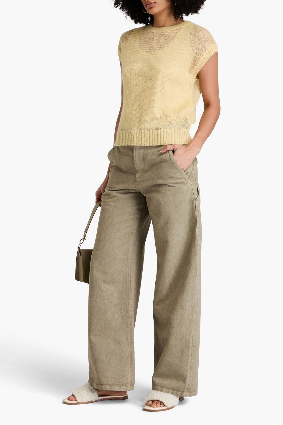 Brunello Cucinelli Bead-embellished Mohair-blend Top In Pastel Yellow