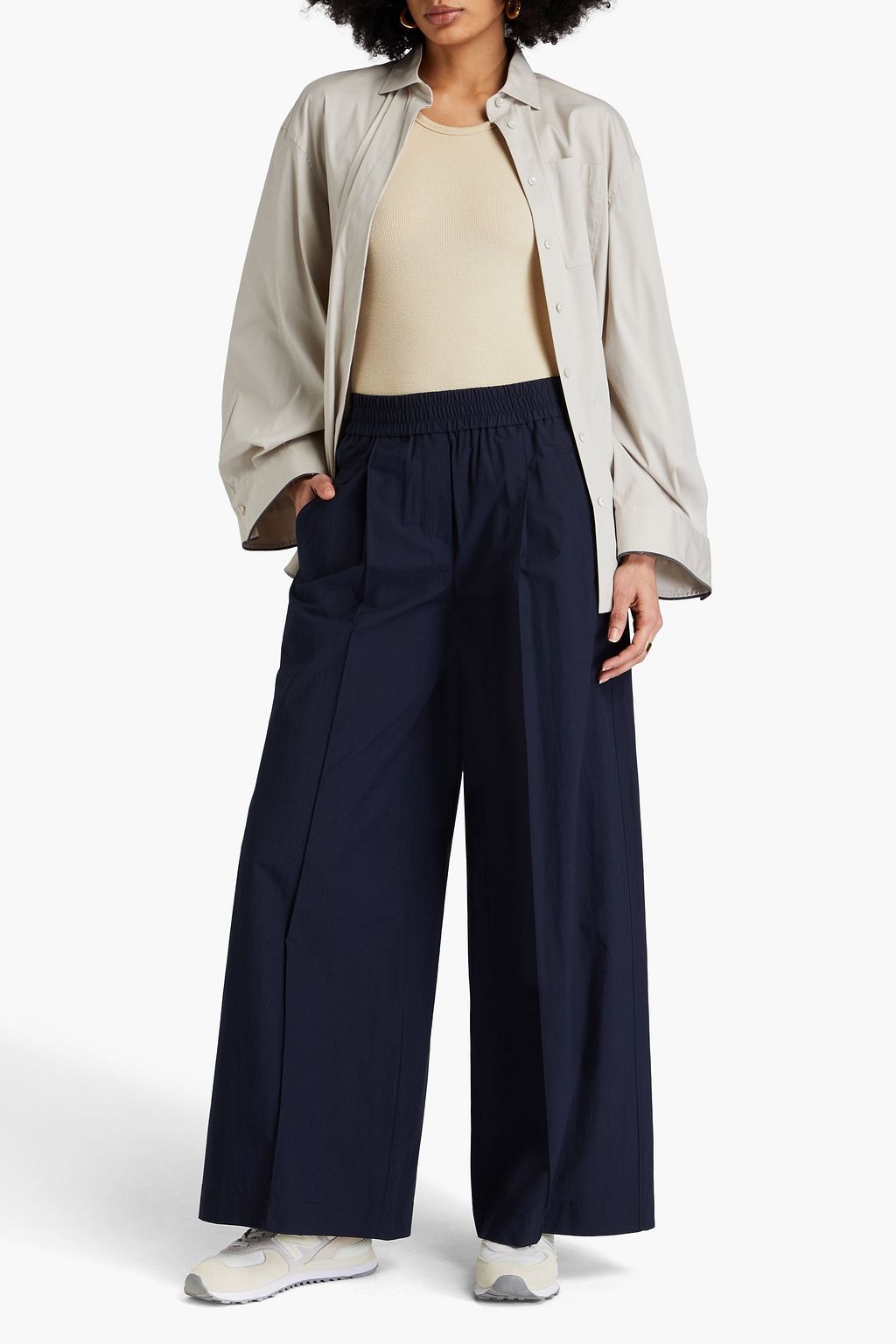 BRUNELLO CUCINELLI 코튼 포플린 와이드 레그 팬츠