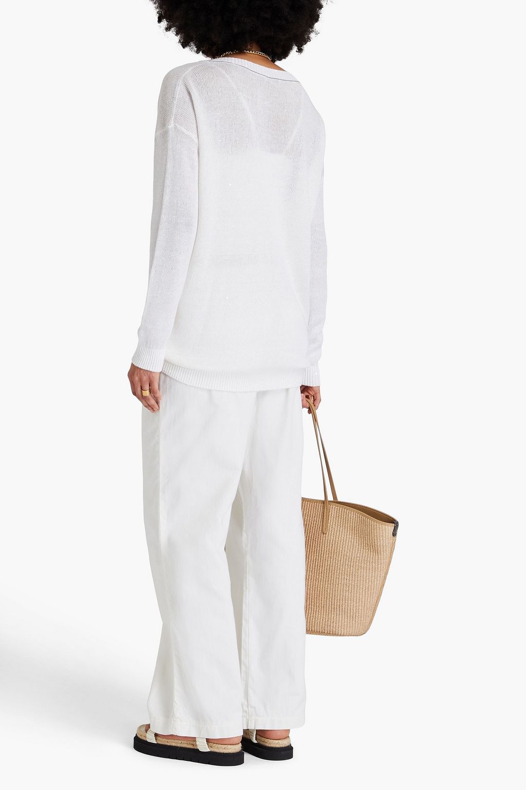 BRUNELLO CUCINELLI كنزة رياضية من مزيج الحرير والكتّان مزينة بأقراص براقة