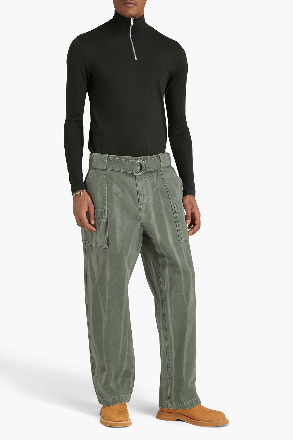 JW ANDERSON بنطلون كارغو من قطن كنفا مزين بحزام