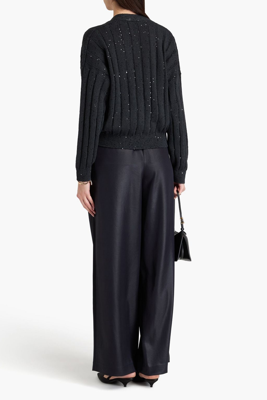 BRUNELLO CUCINELLI Gerippter Cardigan aus einer Baumwoll-Leinen-Seidenmischung mit Pailletten