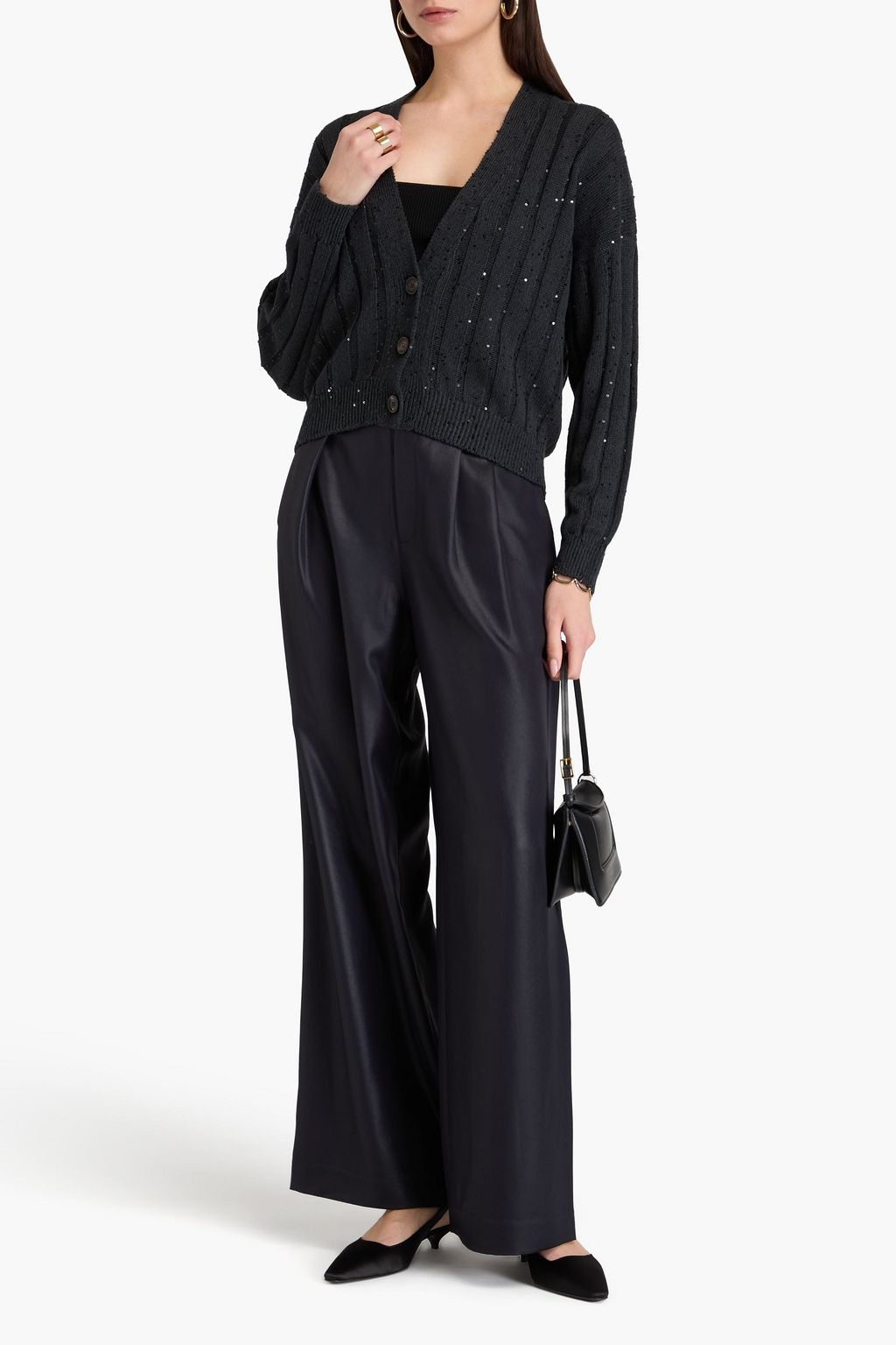 BRUNELLO CUCINELLI Gerippter Cardigan aus einer Baumwoll-Leinen-Seidenmischung mit Pailletten