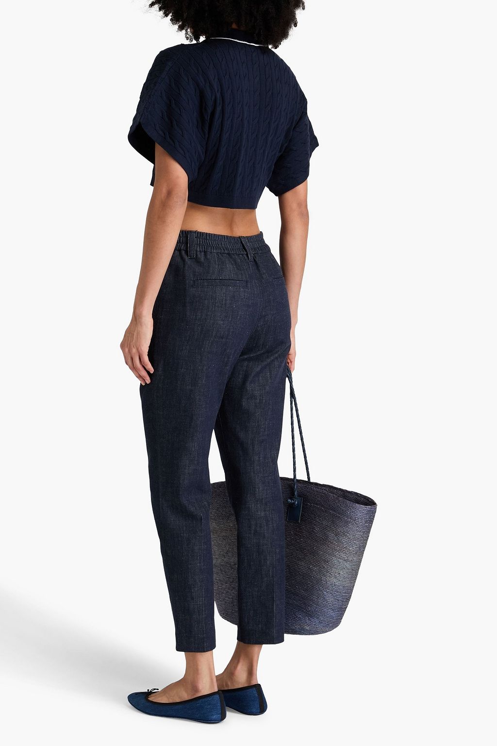 BRUNELLO CUCINELLI 비즈 장식 하이라이즈 테이퍼드 진