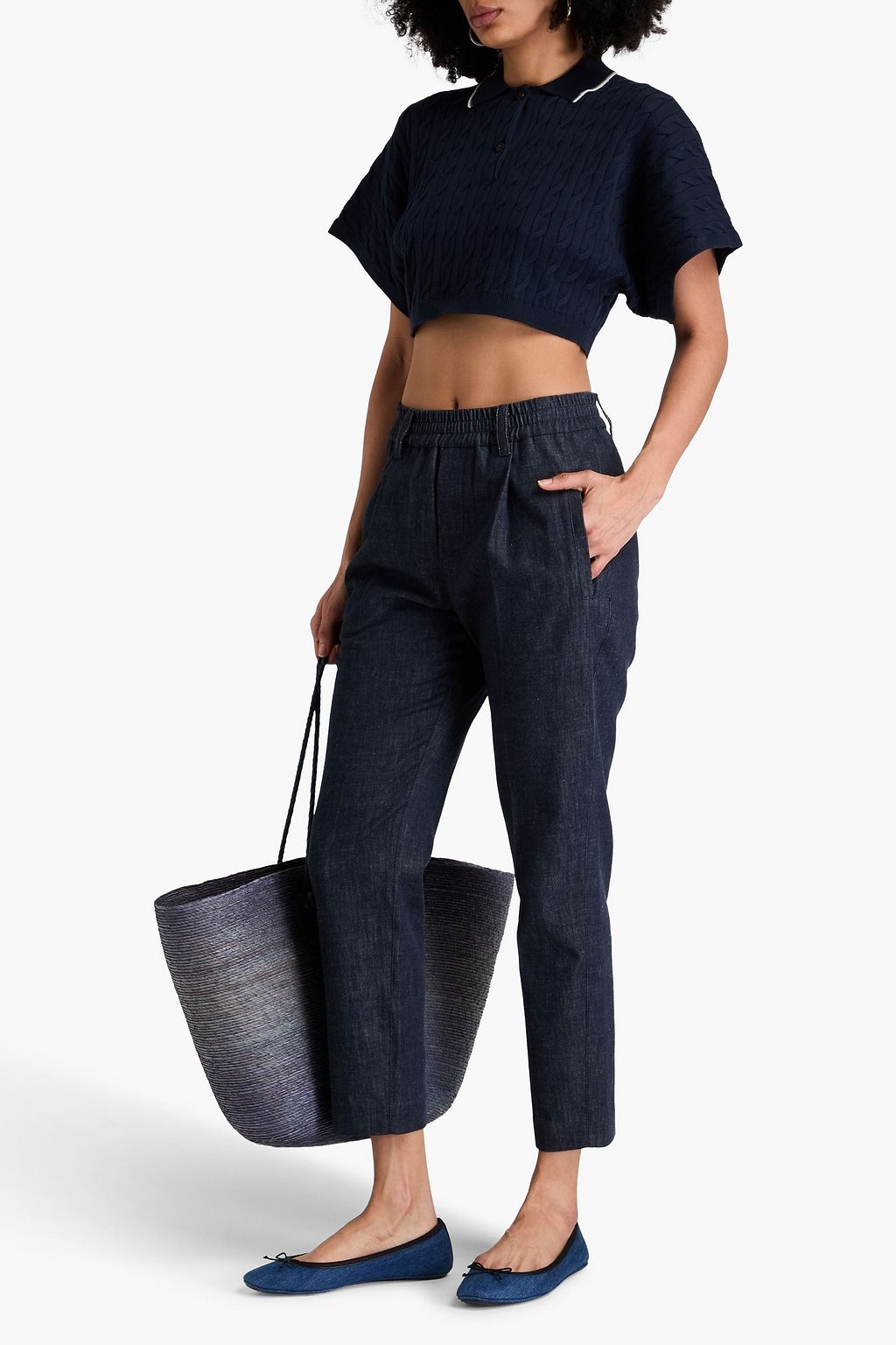 BRUNELLO CUCINELLI 비즈 장식 하이라이즈 테이퍼드 진