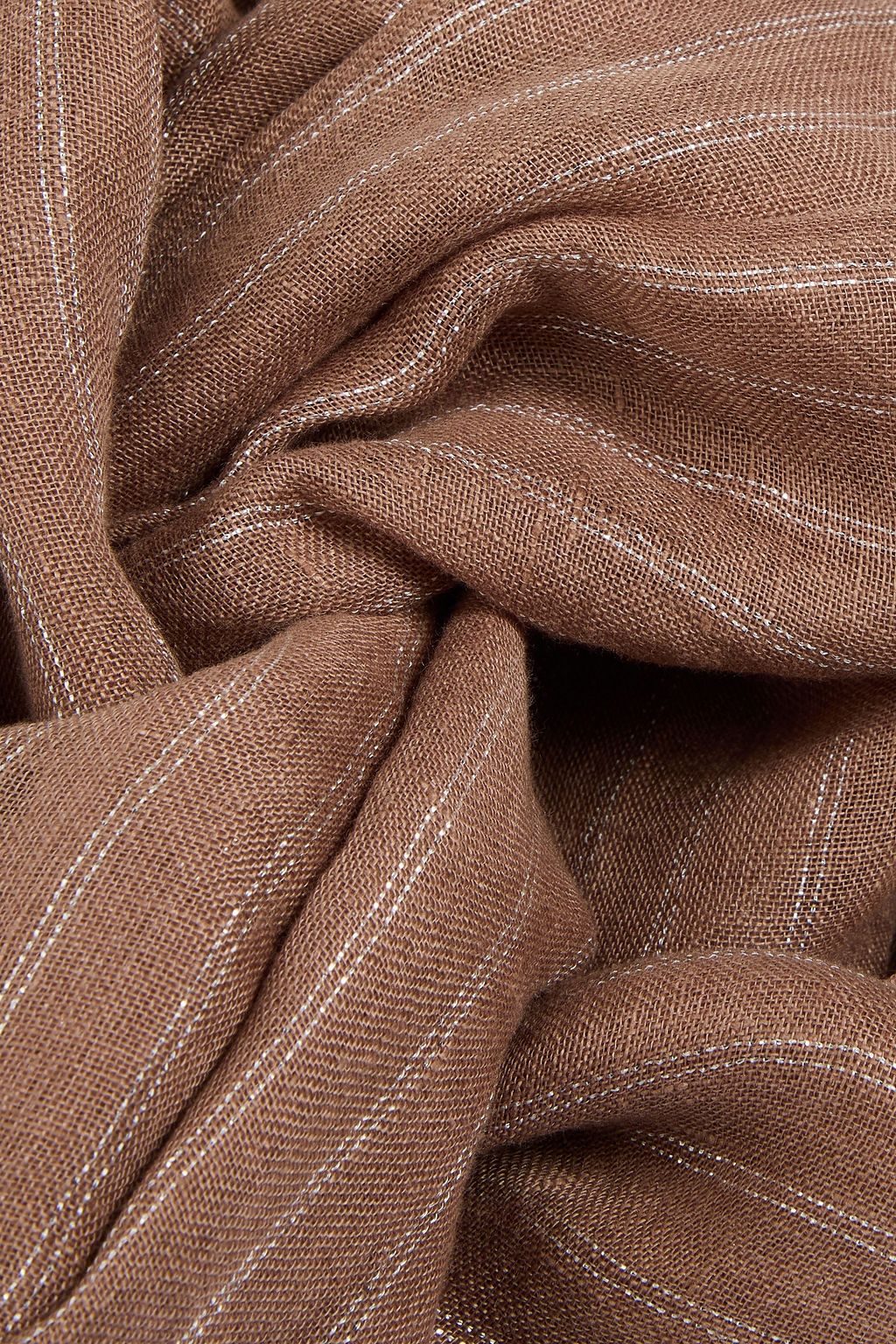 BRUNELLO CUCINELLI 프레이 디테일 스트라이프 리넨 거즈 스카프