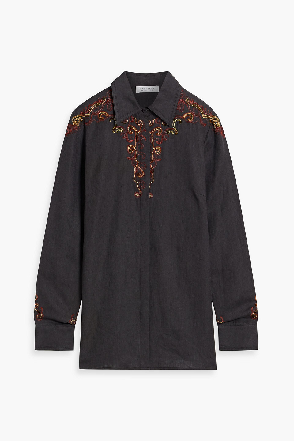 Gabriela Hearst Aloe Embroidered Linen Shirt In Charcoal