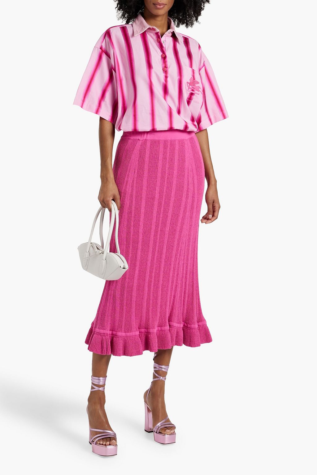 ETRO Striped embroidered cotton-blend shirt