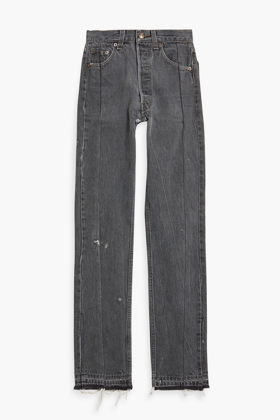 Eb Denim Unraveled Distressed High-rise Straight-leg Jeans In Dark Gray