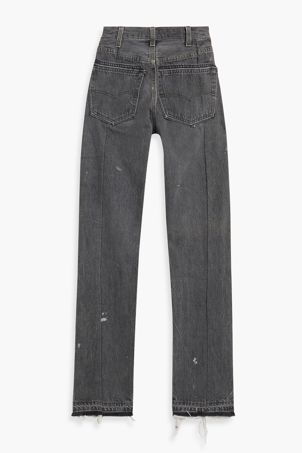 Shop Eb Denim Unraveled Distressed High-rise Straight-leg Jeans In Dark Gray
