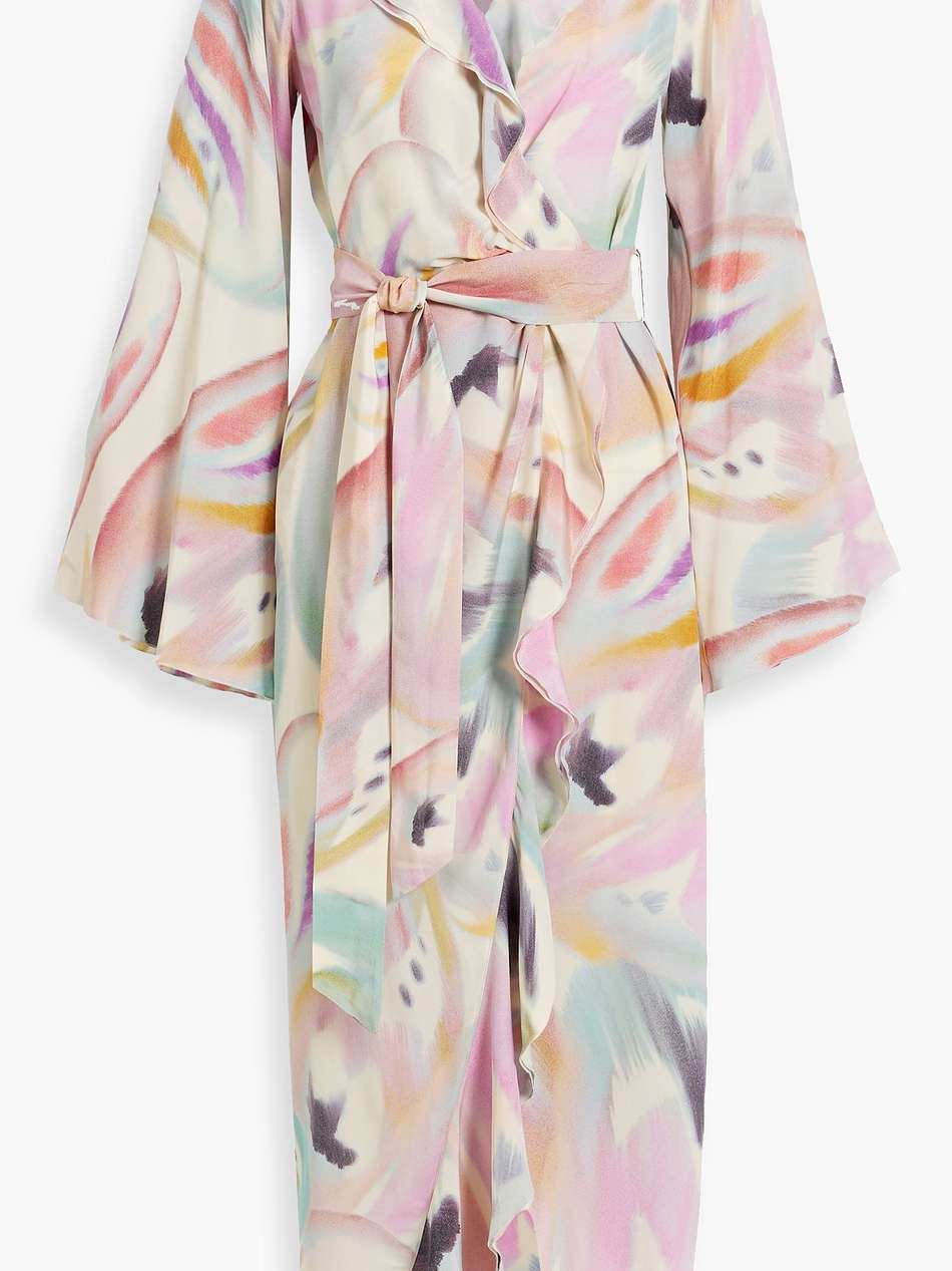 ruffled printed silk-crepe midi wrap dress