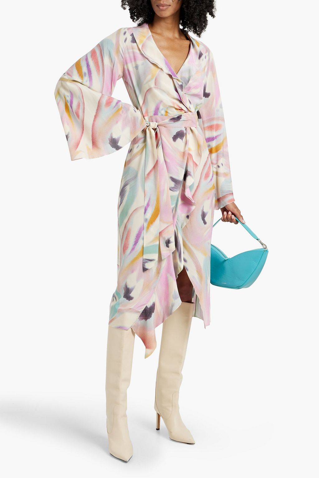 ETRO Ruffled printed silk-crepe midi wrap dress